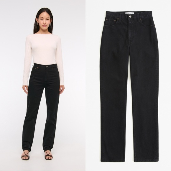 Abercrombie & Fitch Women’s The 90s Straight Ultra High Rise Jean in Black 29/8R - Picture 1 of 14